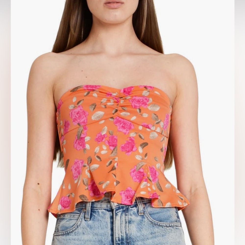 WAYF Eleanor Floral Strapless Peplum Top NWOT!